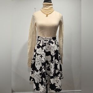 NWT Faith & Joy Black White Floral A-Line Skirt XS | Chic French Style